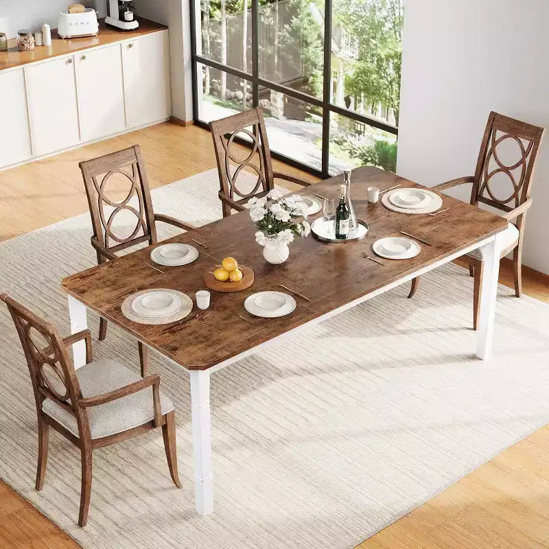 Tavolo da pranzo da fattoria da 78,7" per 6-8 persone - Tavolo da cucina industriale con struttura in metallo e angoli smussati, per sala da pranzo, piccoli spazi