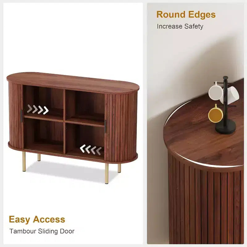 Credenza con ante scorrevoli scanalate da 47", mobile contenitore moderno in legno con ripiani regolabili, per soggiorno, cucina, sala da pranzo