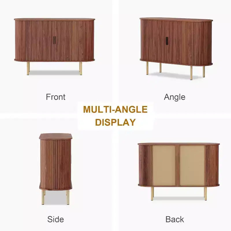 Credenza con ante scorrevoli scanalate da 47", mobile contenitore moderno in legno con ripiani regolabili, per soggiorno, cucina, sala da pranzo