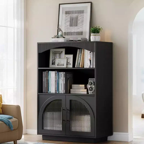Libreria a 3 ripiani da 46" con ante in vetro – Libreria piccola nera