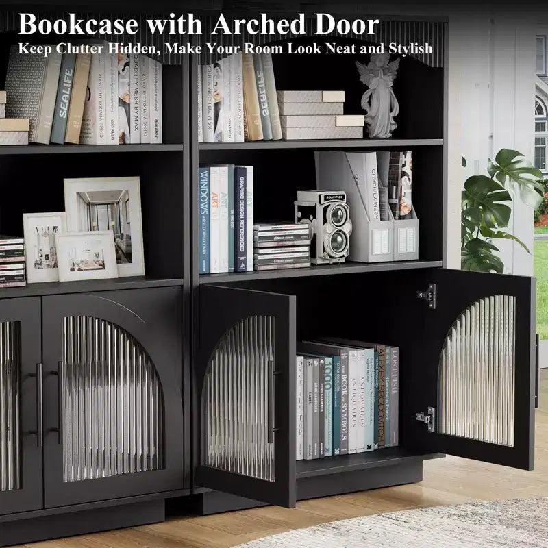 Libreria a 3 ripiani da 46" con ante in vetro – Libreria piccola nera