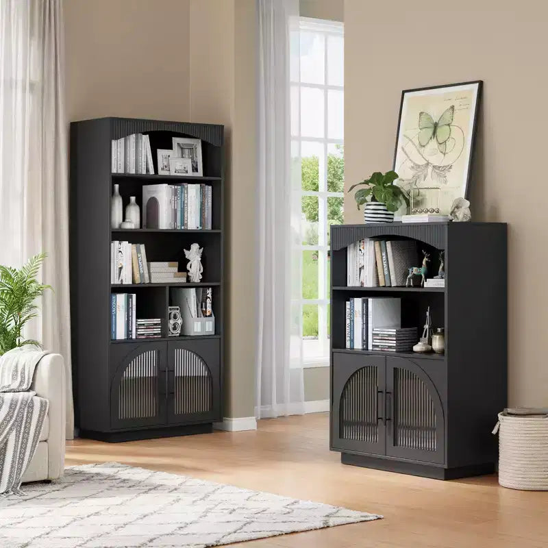 Libreria a 3 ripiani da 46" con ante in vetro – Libreria piccola nera