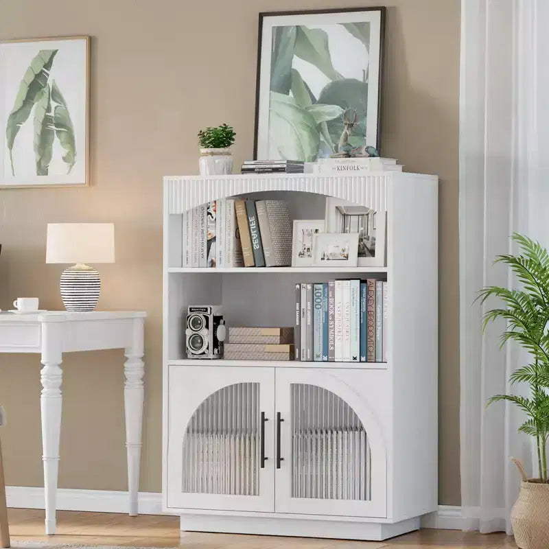Libreria a 3 ripiani da 46" con ante in vetro – Libreria piccola nera