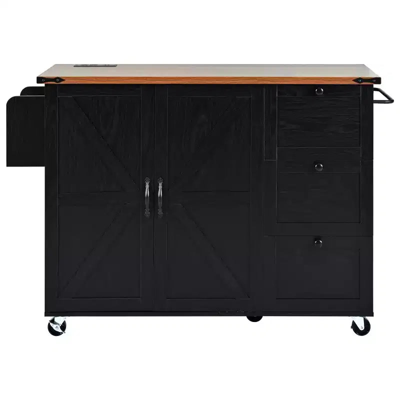 Isola da cucina mobile da 54,5" stile rustico con presa elettrica, ribalta e portaspezie