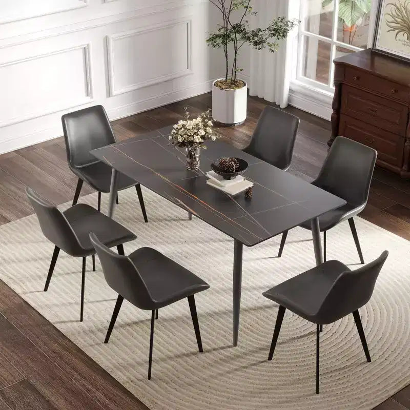 Tavolo da pranzo moderno da 55" con piano in pietra sinterizzata e gambe in metallo – 6 posti