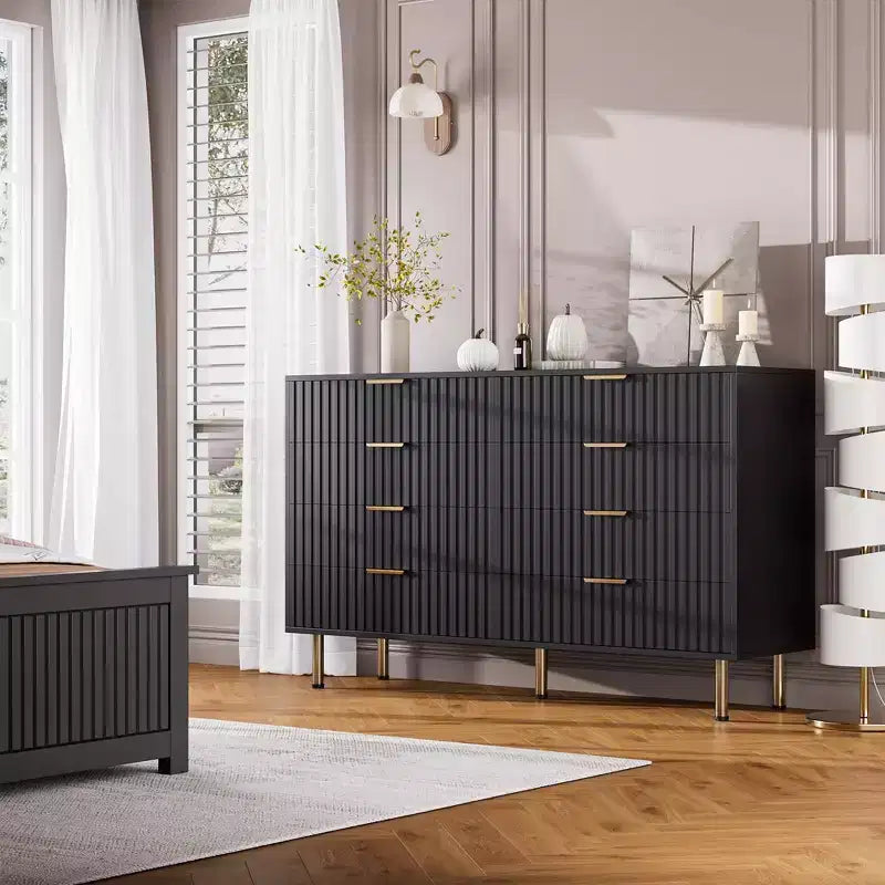 Cassettiera a 8 cassetti per camera da letto, comò moderno da 54 pollici con scanalature e cassetti profondi, organizer in legno per soggiorno, corridoio, camera dei bambini