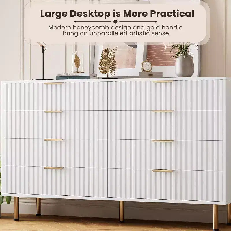 Cassettiera a 8 cassetti per camera da letto, comò moderno da 54 pollici con scanalature e cassetti profondi, organizer in legno per soggiorno, corridoio, camera dei bambini